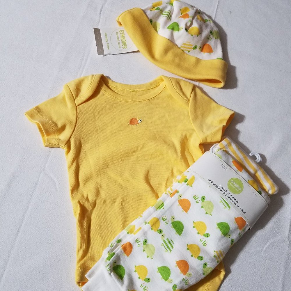 Gymboree Brand New Baby Turtle 3-6 month NWT Bodysuit, 2 pair pants, 6-12 Hat
